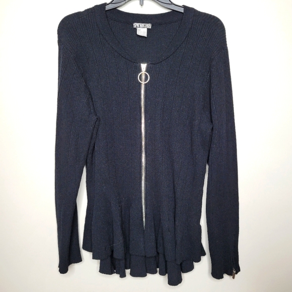 VENUS Full Zip Ribbed Black Cardigan Size XL - Picture 1 of 7